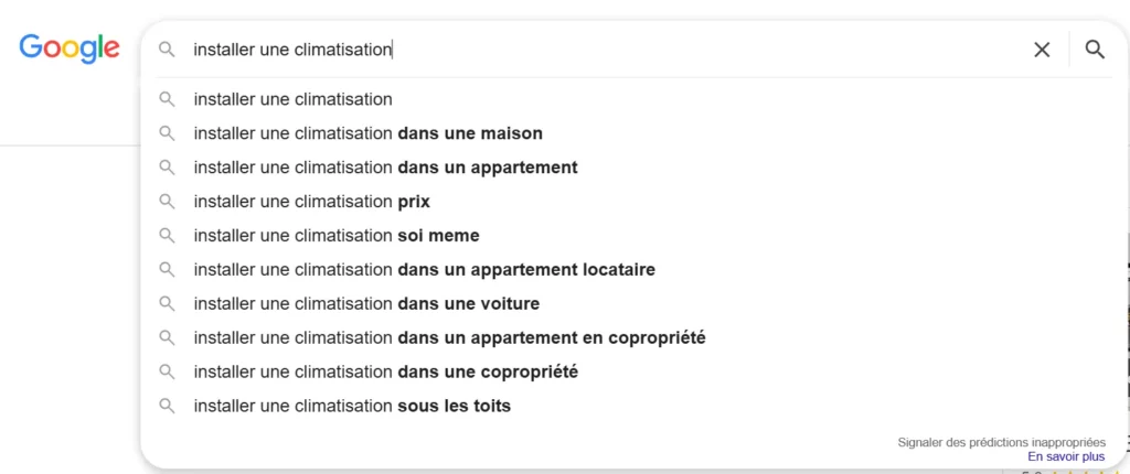 Suggestions de Google pour trouver des mots-clefs (1)